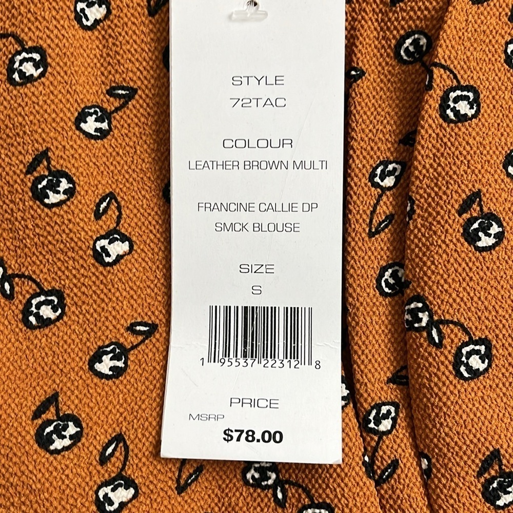 ⭐️ NWT- French Connection brown floral long bell-sleeved smocked blouse- small - Picture 4 of 12
